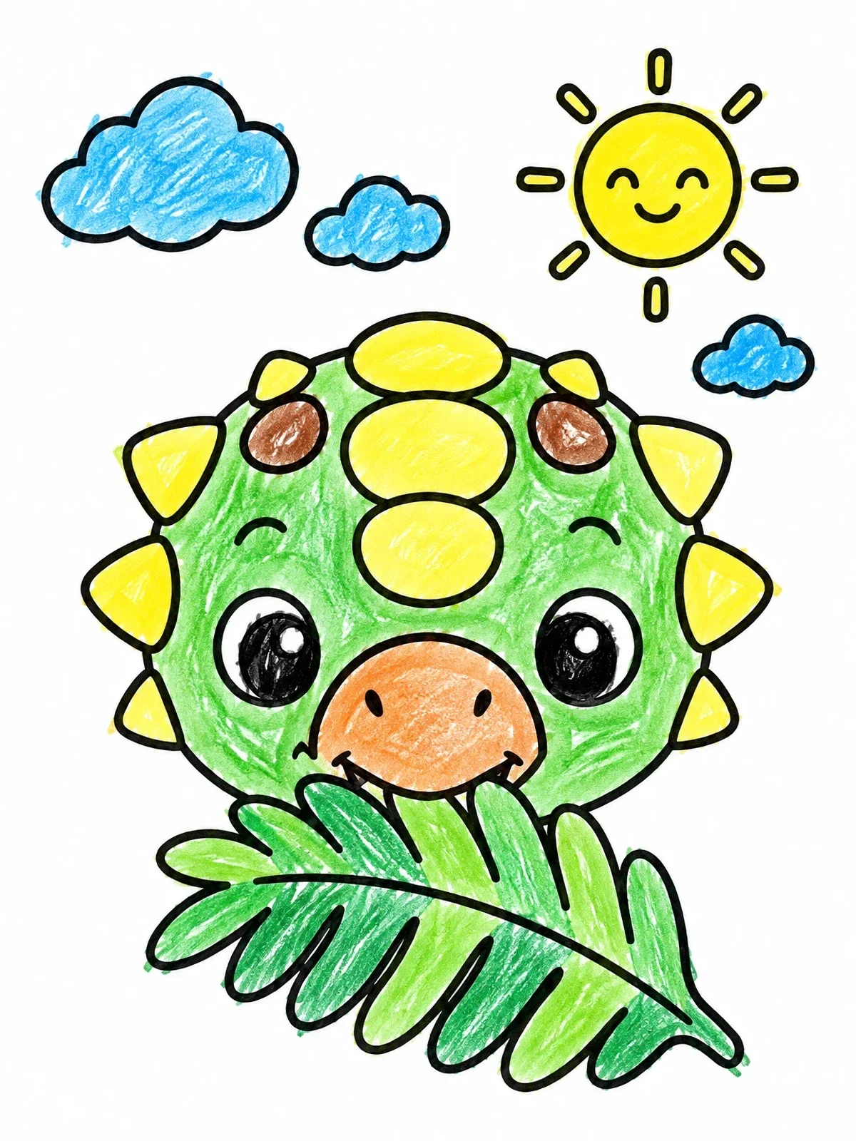 Colored example of the Cute Baby Ankylosaurus Eating Leaf coloring page