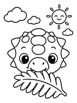 Free printable Cute Baby Ankylosaurus Eating Leaf coloring page