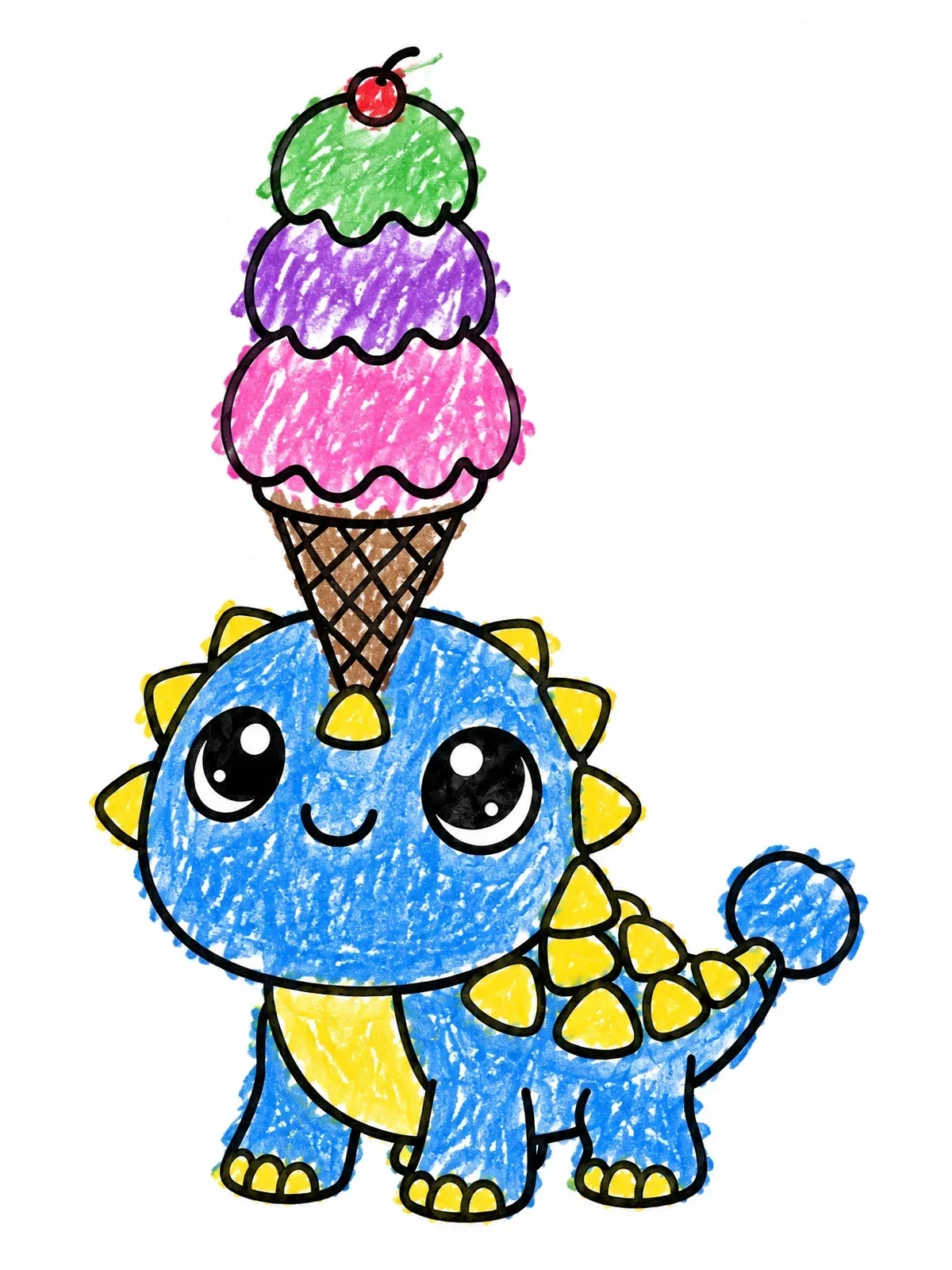 Colored example of the Cute Ankylosaurus With Ice Cream Cone coloring page