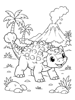 Free printable Cute Ankylosaurus Near A Volcano coloring page