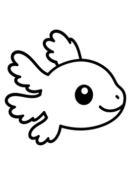 A simple axolotl coloring page showing a cute cartoon axolotl in profile.