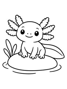 Free printable Cute Baby Axolotl On River Stone coloring page