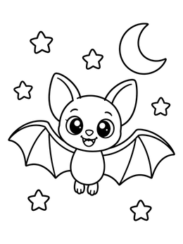 Free printable Cute Baby Bat Under The Moon coloring page