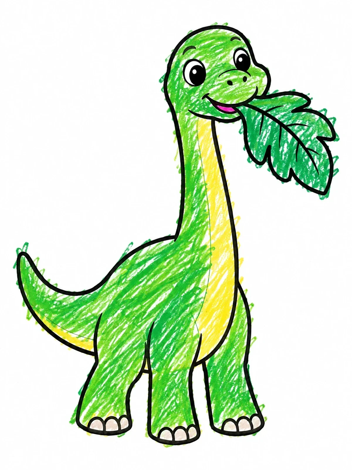 Colored example of the Cute Baby Brachiosaurus Eating A Leaf coloring page