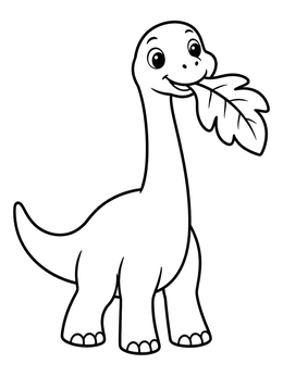 Free printable Cute Baby Brachiosaurus Eating A Leaf coloring page