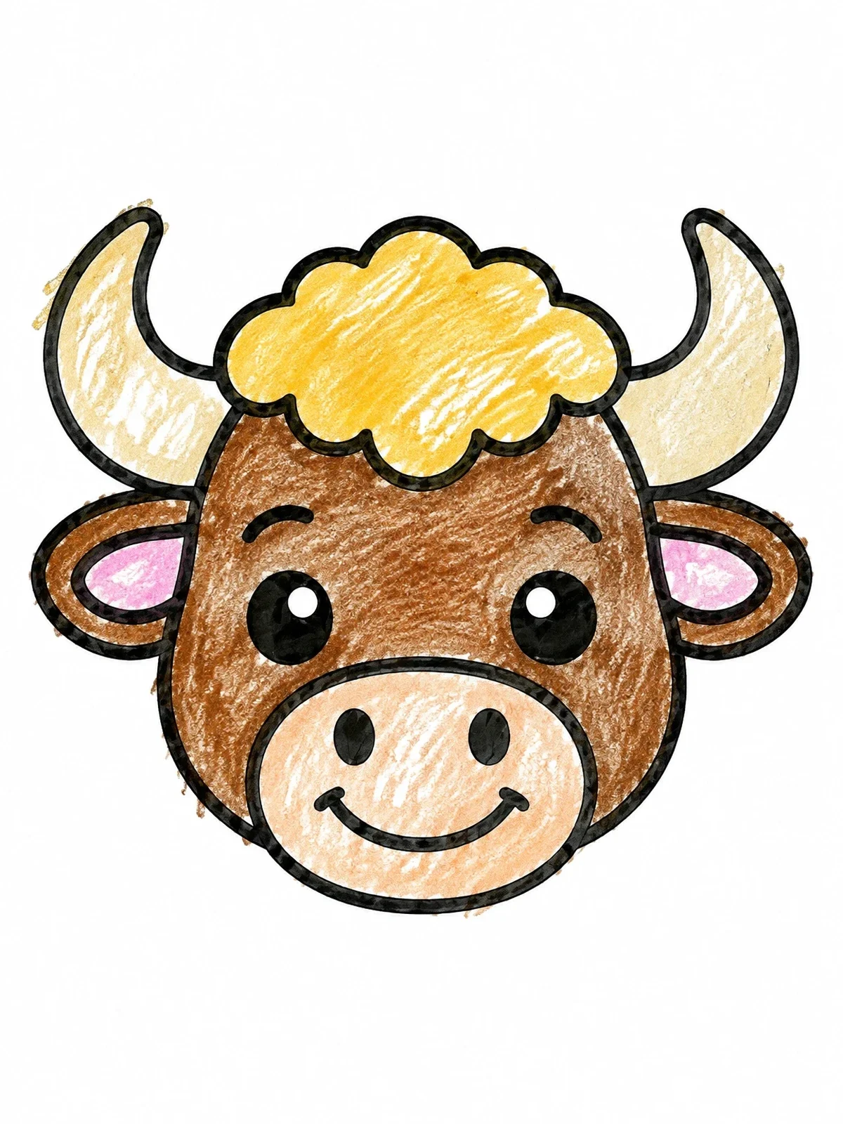 Colored example of the Cute Baby Buffalo Face coloring page