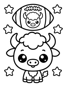 Free printable Cute Buffalo And Football With Stars coloring page