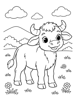 Free printable Cute Baby Buffalo In Meadow coloring page