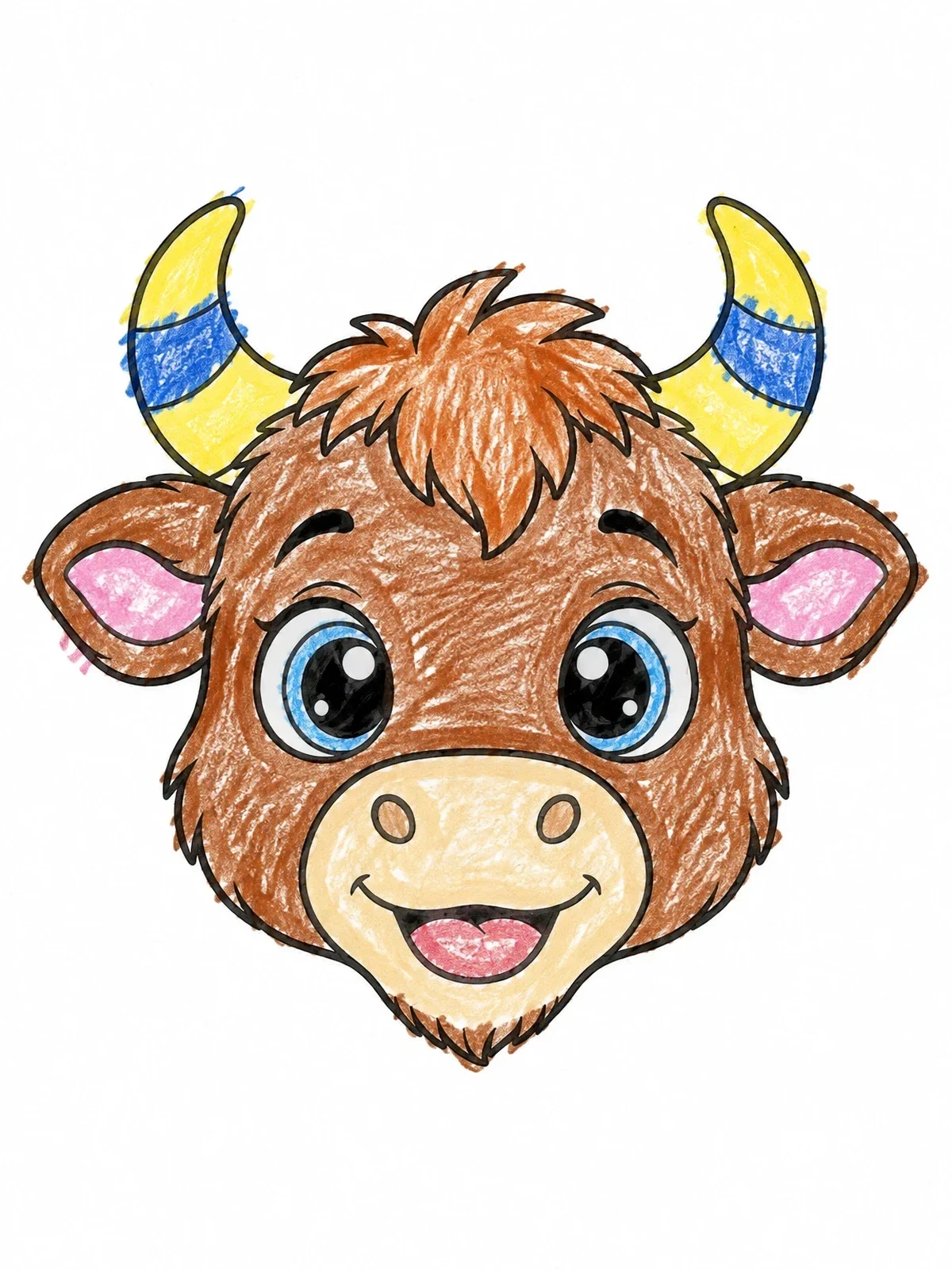 Colored example of the Cute Baby Bull Face coloring page