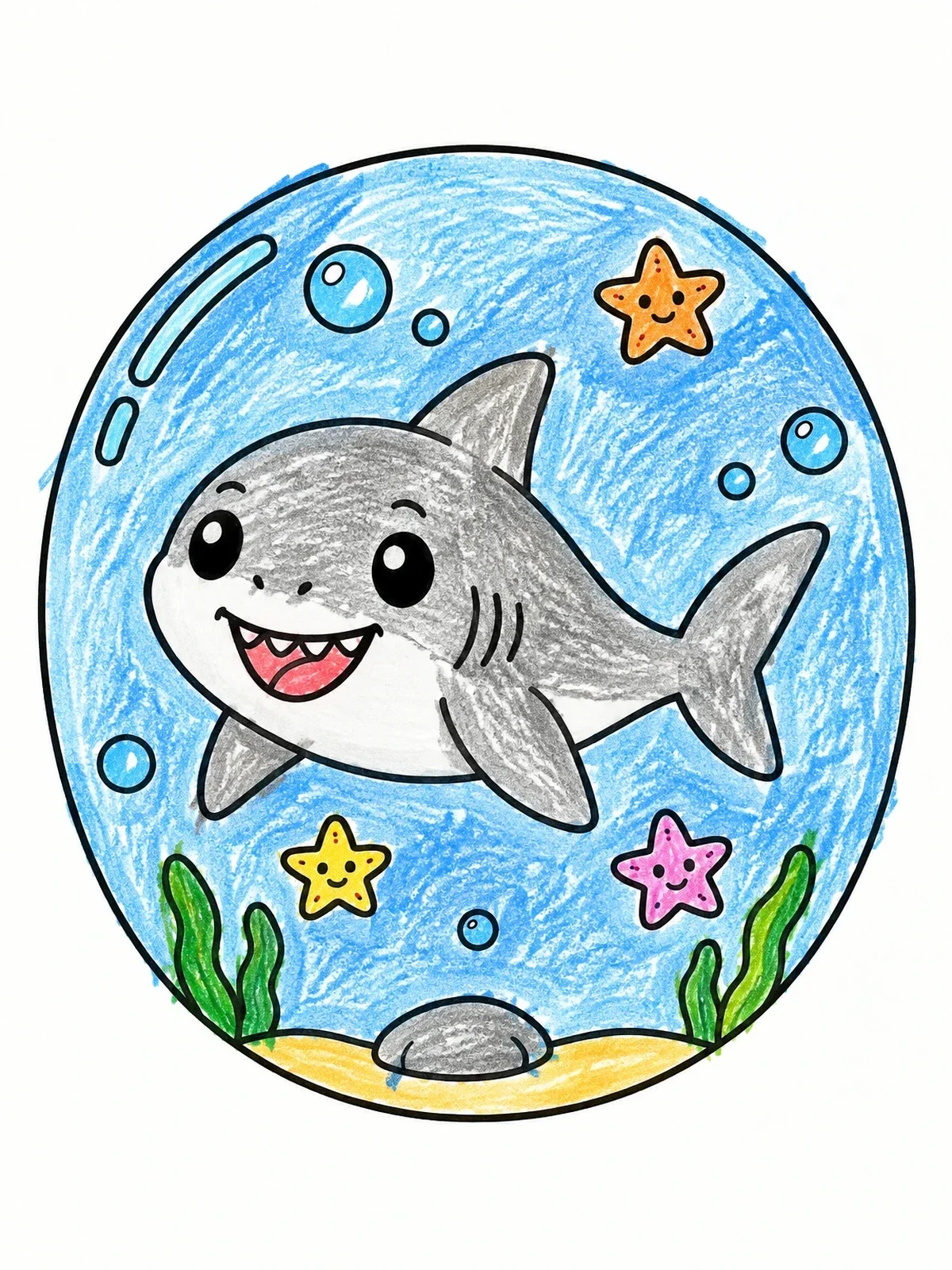 Colored example of the Cute Baby Bull Shark In Bubble coloring page