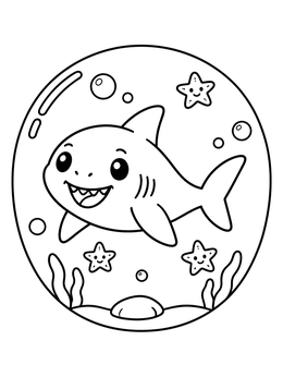 Free printable Cute Baby Bull Shark In Bubble coloring page