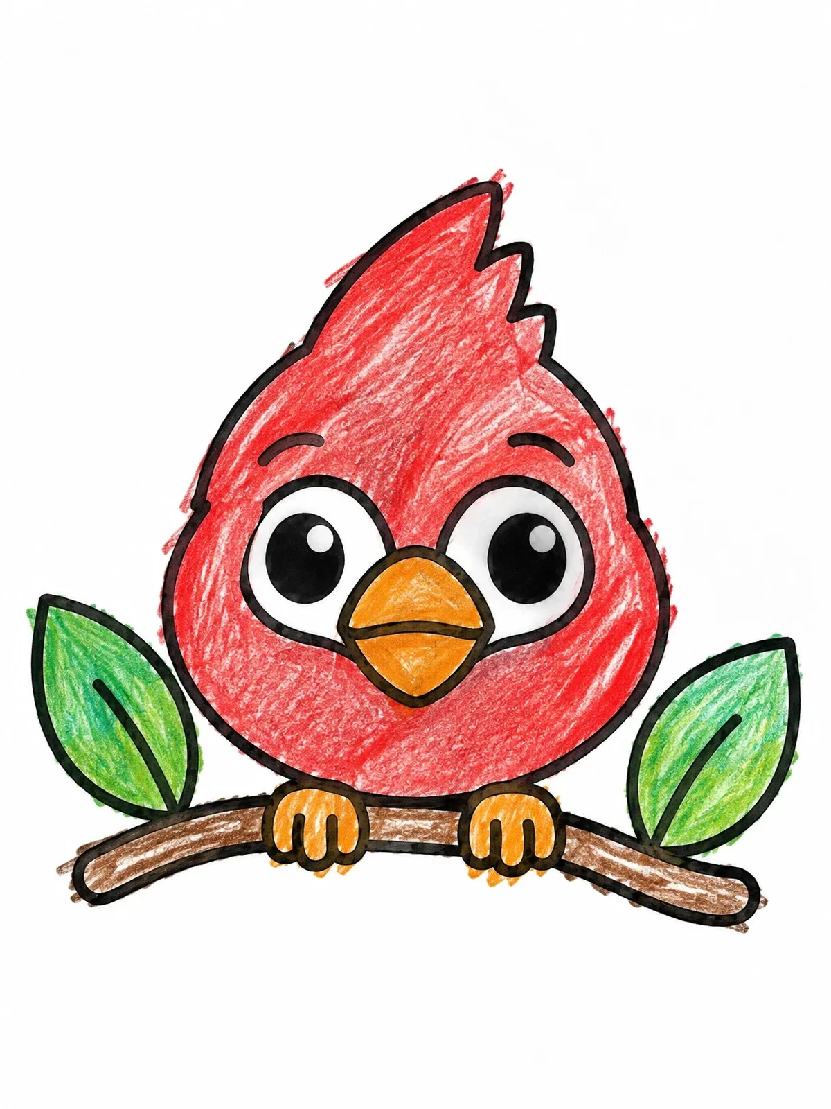 Colored example of the Cute Baby Cardinal On A Branch coloring page