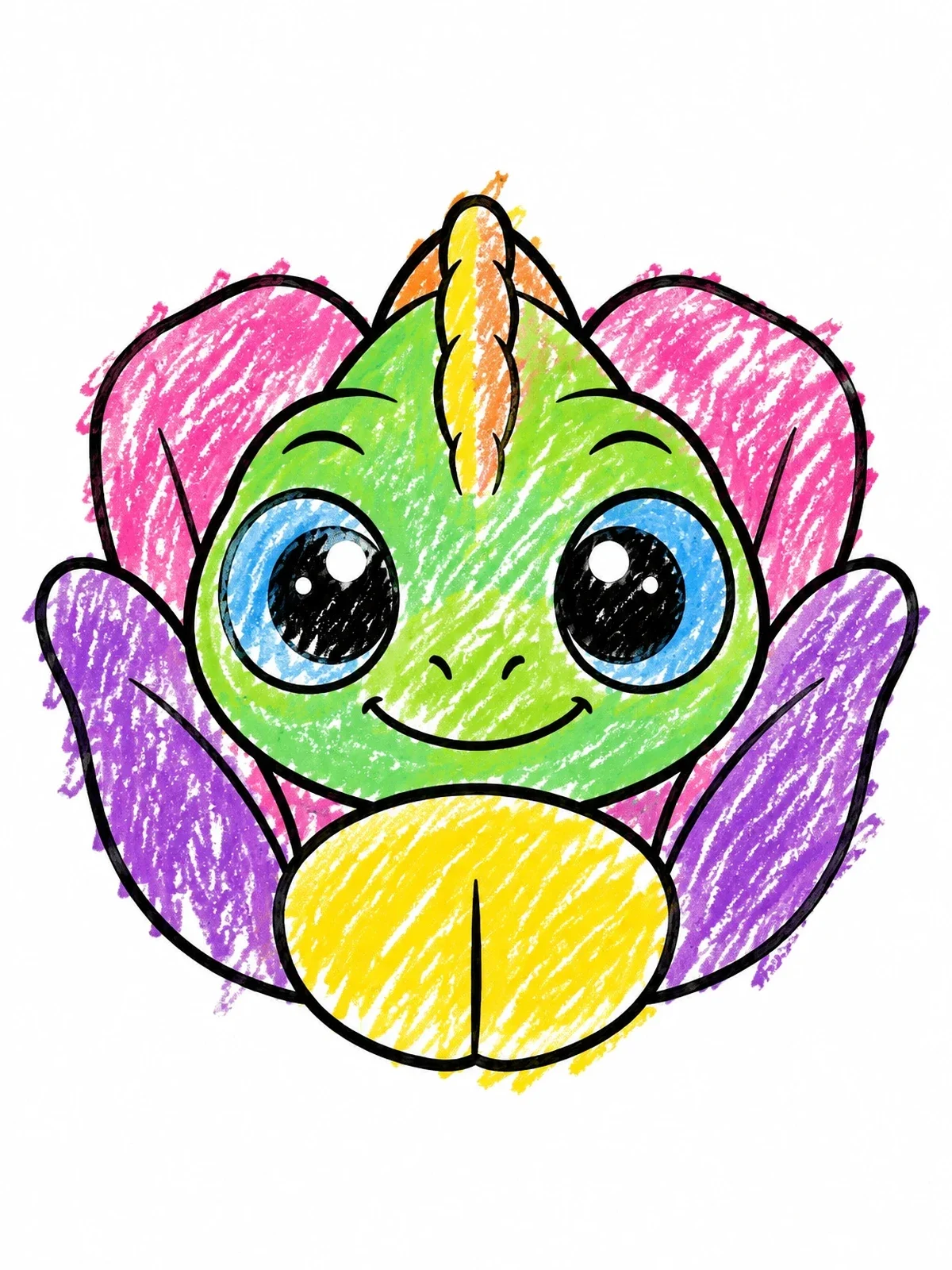 Colored example of the Cute Baby Chameleon In Flower coloring page