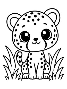 Free printable Cute Baby Cheetah In Tall Grass coloring page
