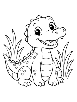 Free printable Cute Baby Crocodile Smiling By Grass coloring page