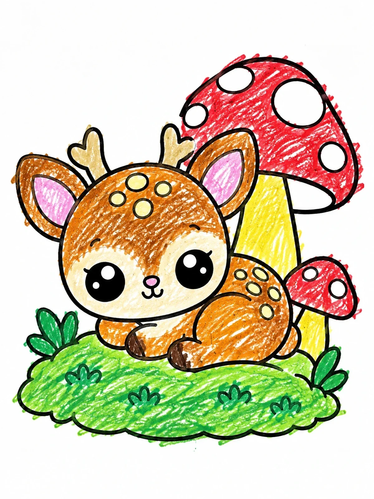 Colored example of the Cute Baby Deer By Mushroom coloring page