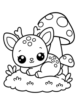 Free printable Cute Baby Deer By Mushroom coloring page