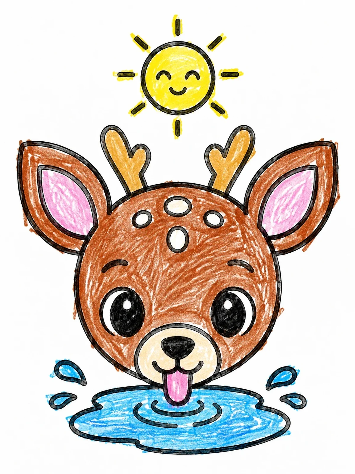 Colored example of the Cute Baby Deer Drinking Water coloring page
