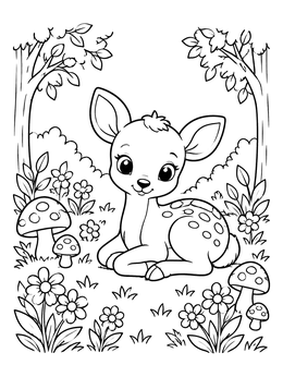 Free printable Cute Baby Deer In Forest Clearing coloring page