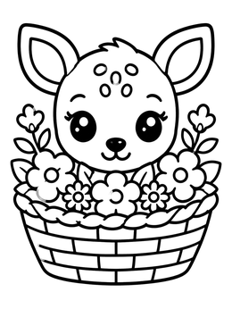 Free printable Cute Baby Deer In Flower Basket coloring page