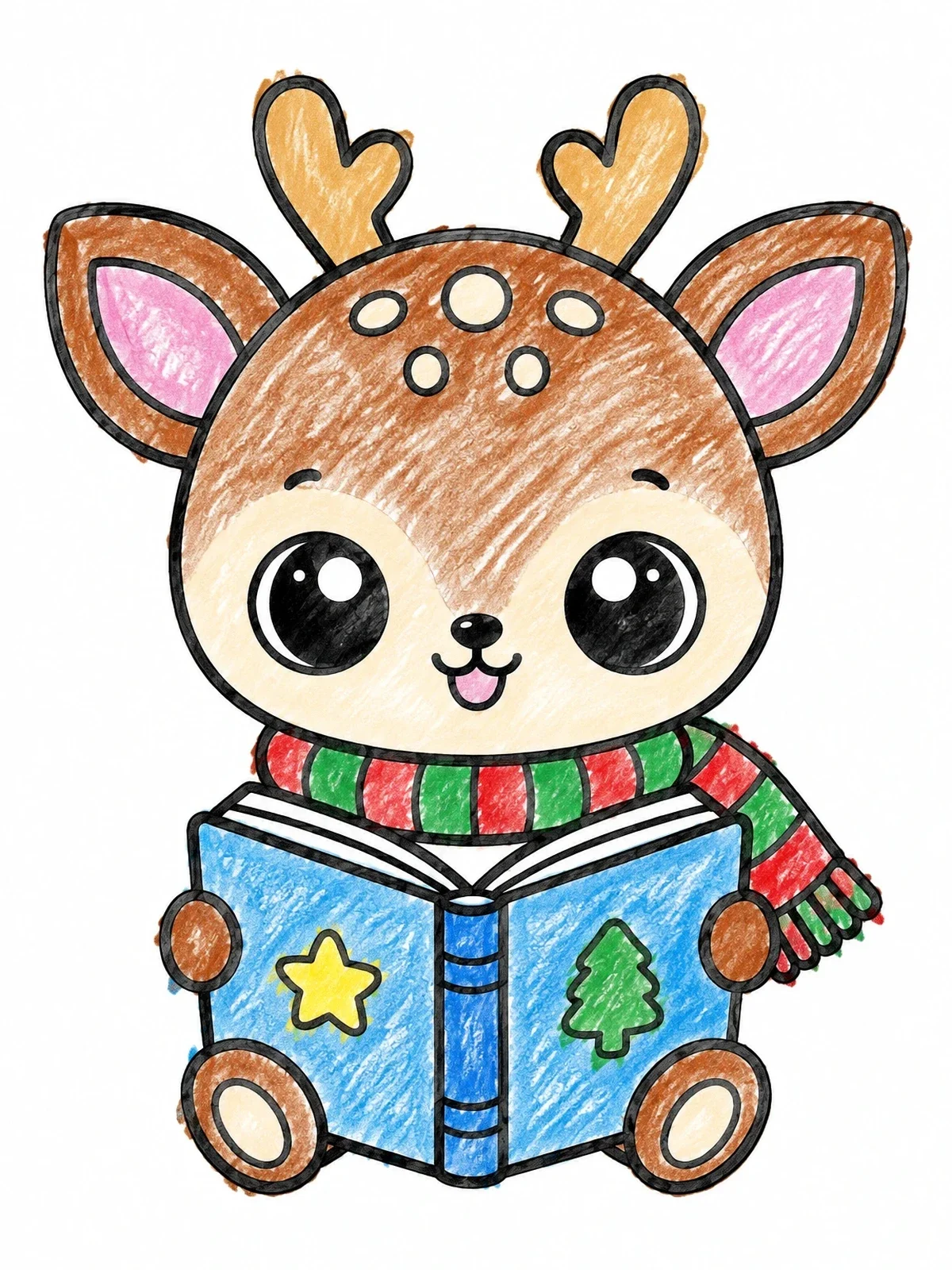 Colored example of the Cute Baby Deer Reading A Book coloring page