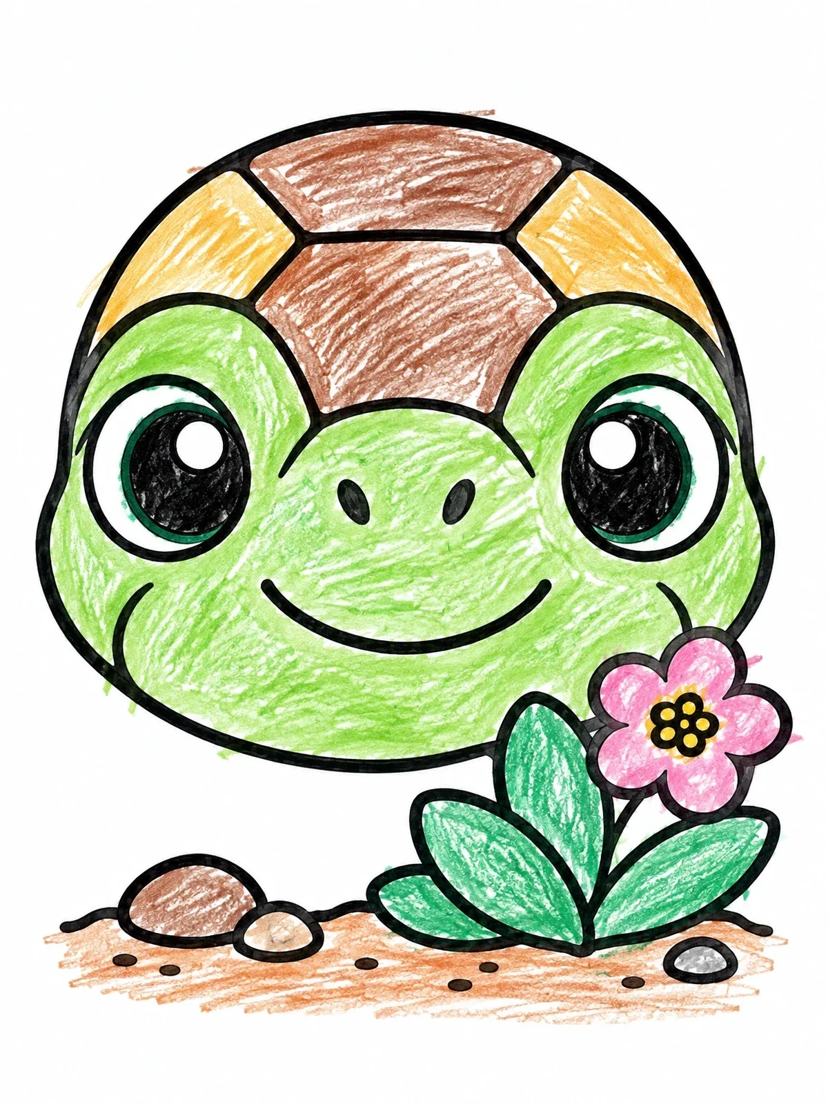 Colored example of the Cute Baby Tortoise With Desert Flower coloring page