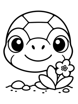 Free printable Cute Baby Tortoise With Desert Flower coloring page