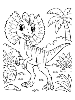 Free printable Cute Baby Dilophosaurus In Jungle coloring page