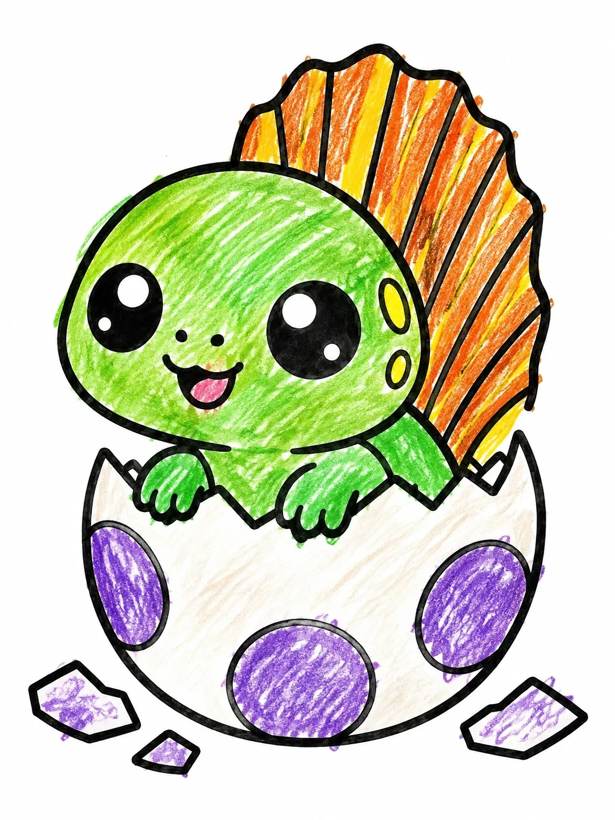 Colored example of the Cute Baby Dimetrodon Hatching coloring page