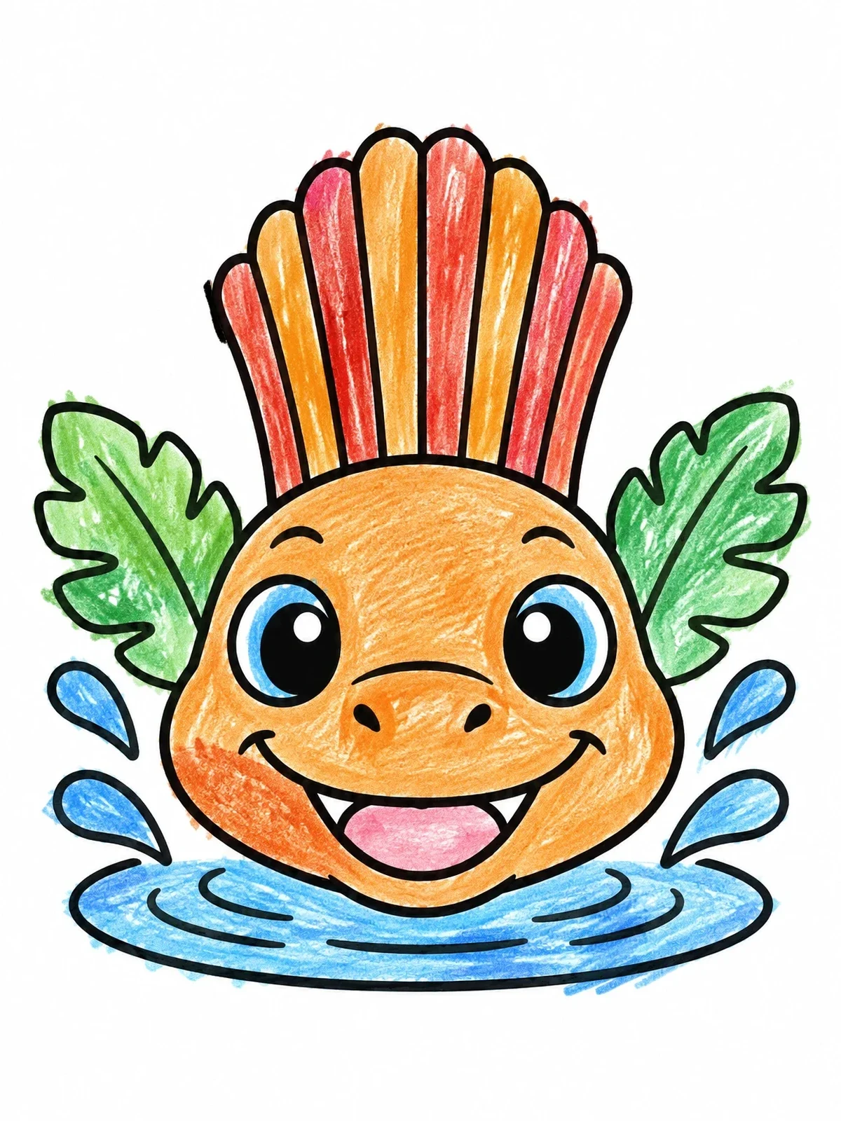 Colored example of the Cute Baby Dimetrodon Splashing Water coloring page