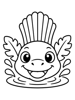 Free printable Cute Baby Dimetrodon Splashing Water coloring page