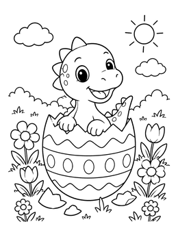 Free printable Cute Baby Dinosaur Hatching From Easter Egg coloring page