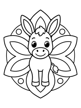 Free printable Cute Baby Donkey Floral Mandala coloring page