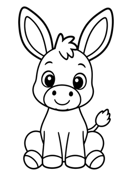 Free printable Cute Baby Donkey Sitting Down coloring page