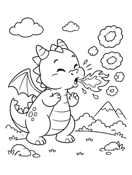 Free printable Cute Baby Dragon Puffing Flames coloring page
