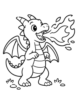 Free printable Cute Baby Dragon Breathing Flames coloring page