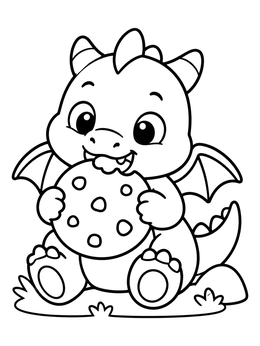 Free printable Cute Baby Dragon Eating A Cookie coloring page