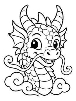 Free printable Cute Baby Dragon In Clouds coloring page