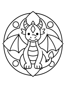 Free printable Cute Dragon In Circular Mandala coloring page