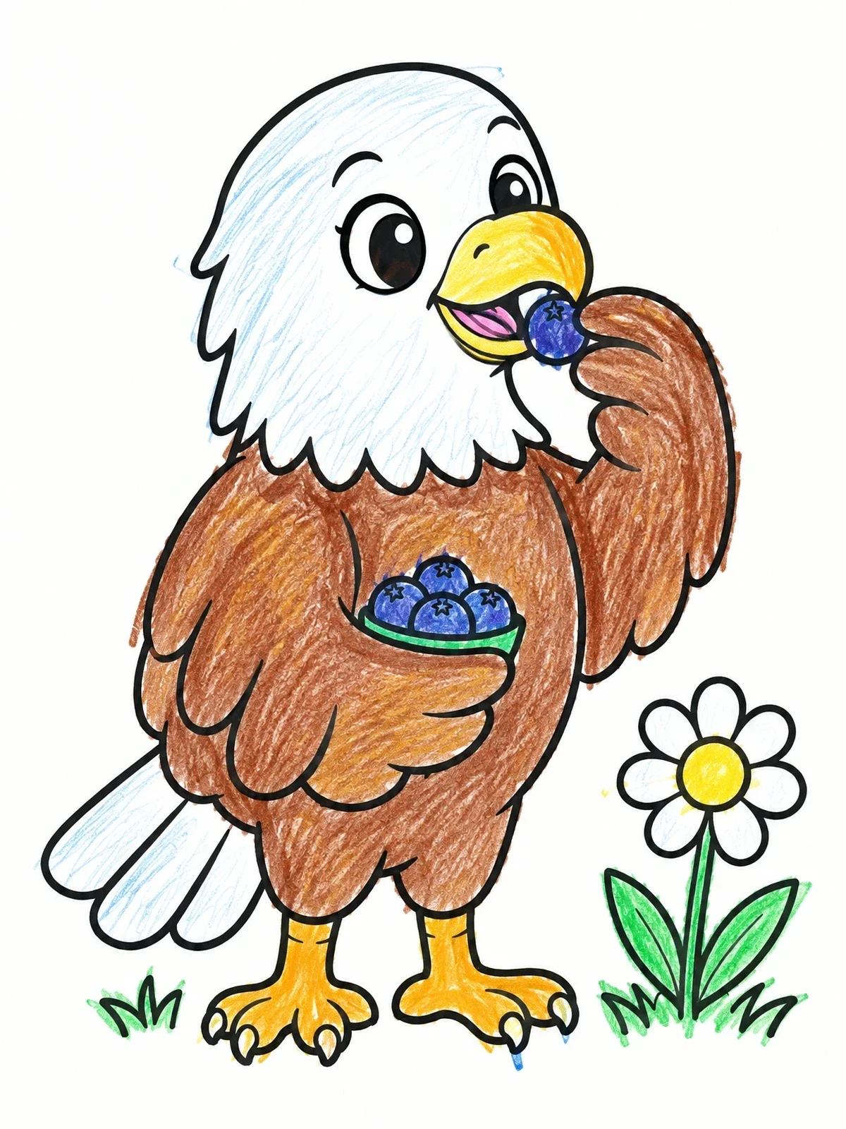 Colored example of the Cute Baby Eagle Eating Berries coloring page