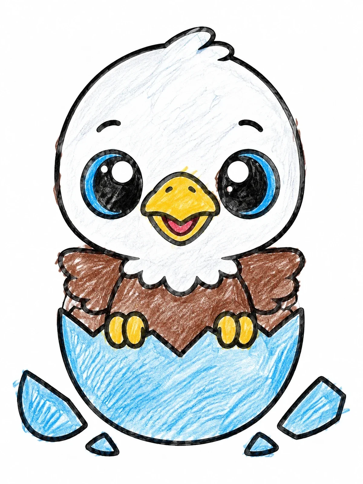 Colored example of the Cute Baby Eagle Hatching From Egg coloring page