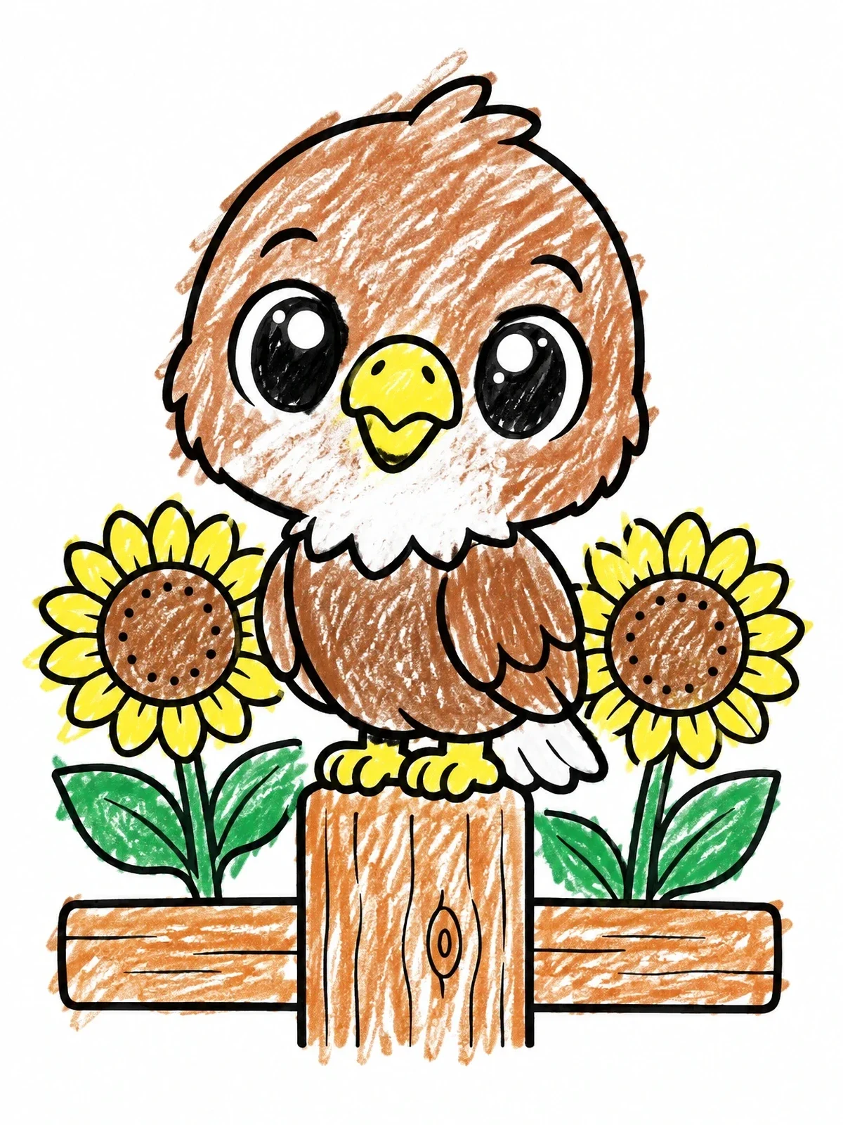 Colored example of the Cute Baby Eagle On Fence coloring page