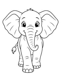 Free printable Cute Baby Elephant Striding Forward coloring page