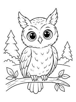 Free printable Cute Baby Owl On Branch coloring page