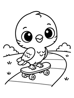 Free printable Cute Baby Falcon On A Skateboard coloring page