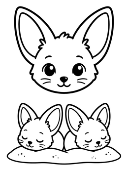 Free printable Cute Baby Fennec Foxes Napping coloring page