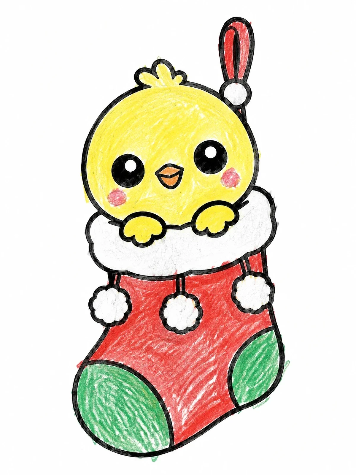 Colored example of the Cute Baby Finch In A Sock coloring page