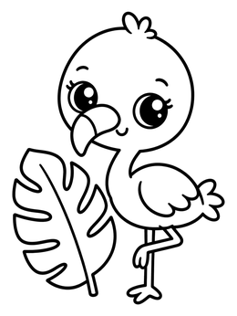 Free printable Cute Baby Flamingo With Monstera Leaf coloring page