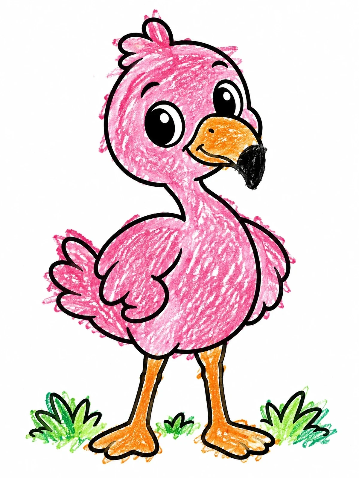 Colored example of the Cute Baby Flamingo On Grass coloring page