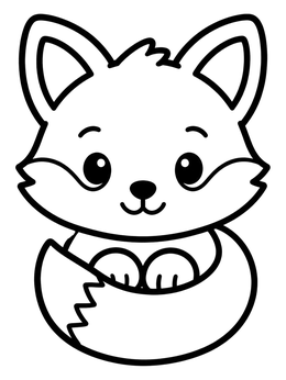 Free printable Cute Baby Fox Curled Up coloring page